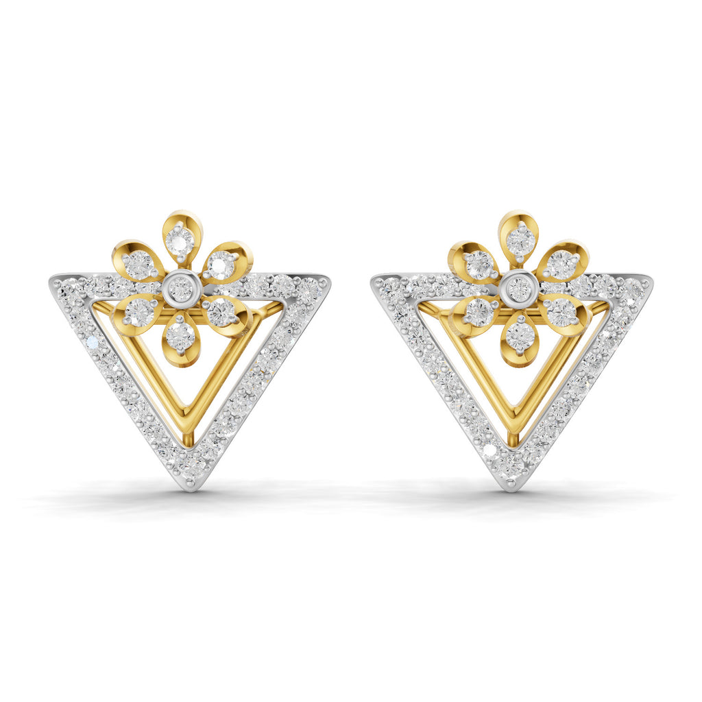 Lab Grown Diamond Earrings 0.72 Carat IGI Certified Round Shape F-G VS | 925 Sterling Silver Gold Plated Floral Earrings