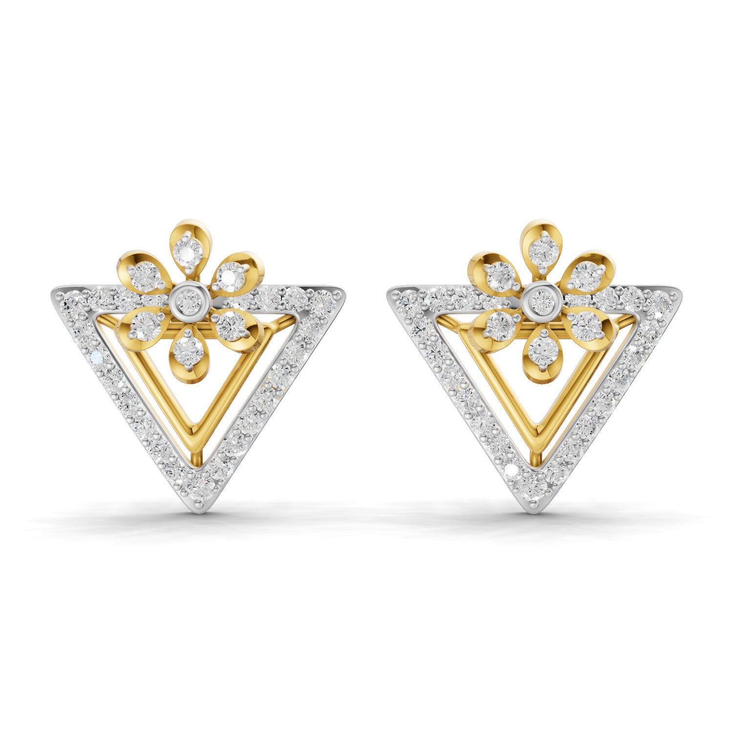 Lab Grown Diamond Earrings 0.72 Carat IGI Certified Round Shape F-G VS | 925 Sterling Silver Gold Plated Floral Earrings