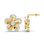 Lab Grown Diamond Earrings 1.06 Carat Round Shape F-G VS Quality| 925 Sterling Silver Gold Plated Diamond Flora Earrings