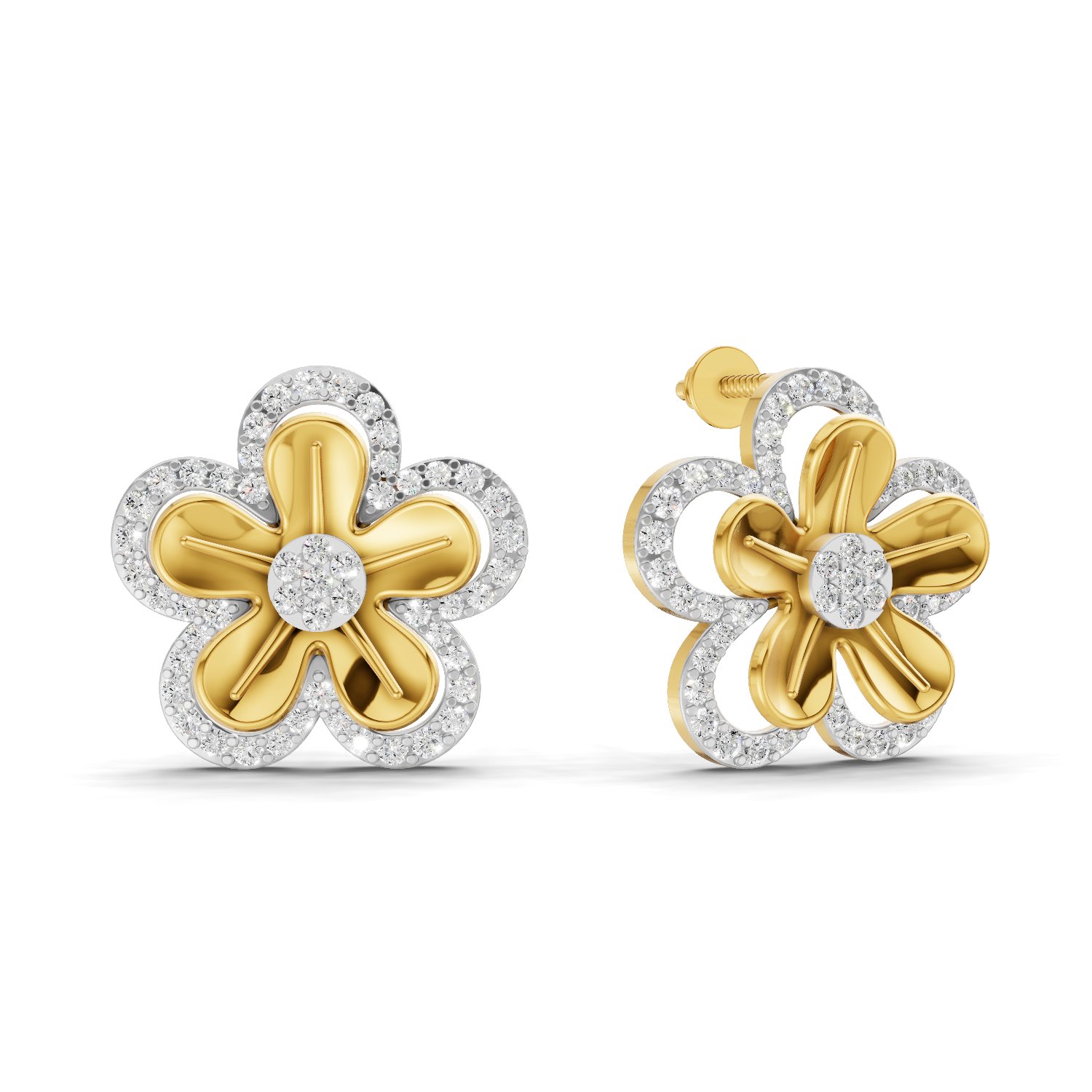 Lab Grown Diamond Earrings 1.06 Carat Round Shape F-G VS Quality| 925 Sterling Silver Gold Plated Diamond Flora Earrings
