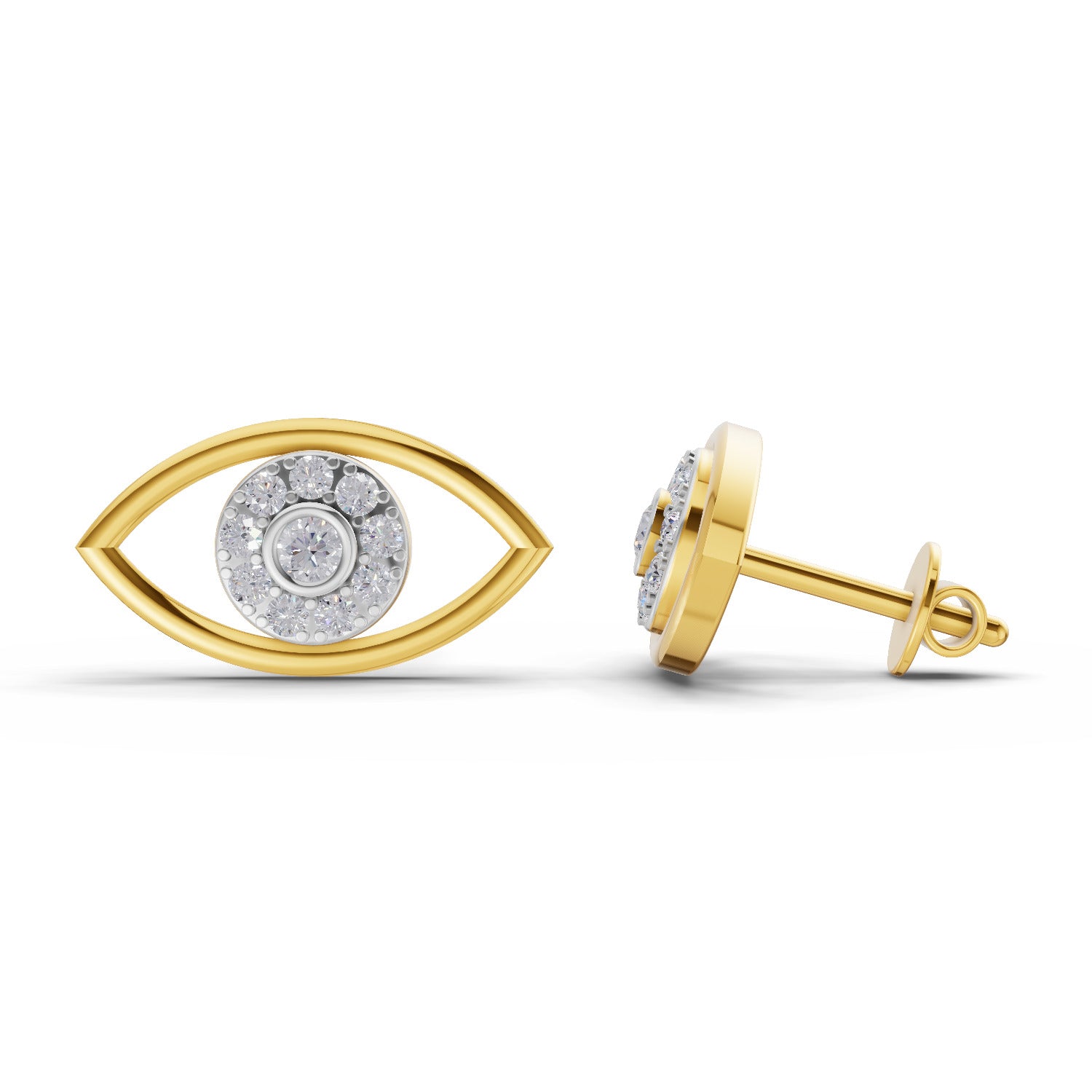 Lab Grown Diamond Earrings 0.3 Carat IGI Certified Round Shape F-G VS | 925 Sterling Silver Gold Plated Evil Eye Earrings