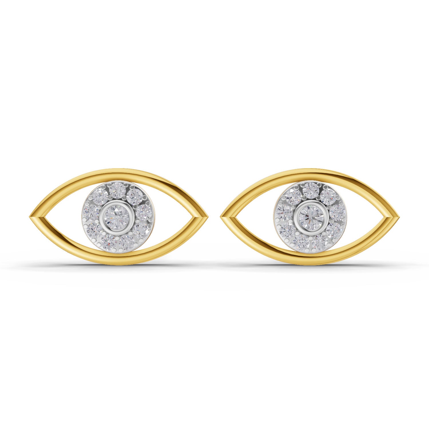 Lab Grown Diamond Earrings 0.3 Carat IGI Certified Round Shape F-G VS | 925 Sterling Silver Gold Plated Evil Eye Earrings