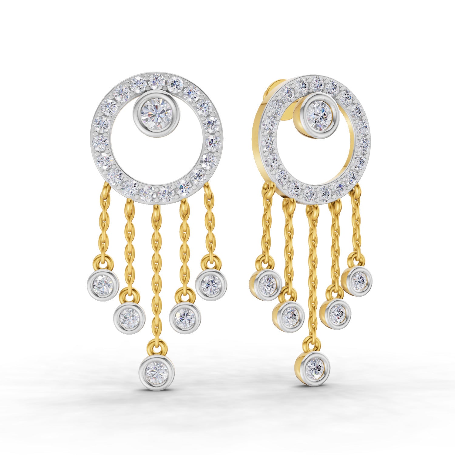 Lab Grown Diamond Earrings 1.56 Carat IGI Certified Round Shape F-G VS | 925 Sterling Silver Yellow Gold Plated Dream Catcher Earrings