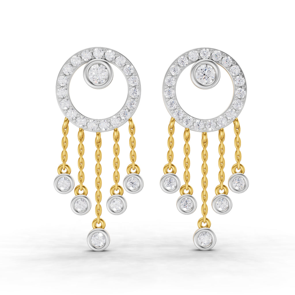 Lab Grown Diamond Earrings 1.56 Carat IGI Certified Round Shape F-G VS | 925 Sterling Silver Yellow Gold Plated Dream Catcher Earrings
