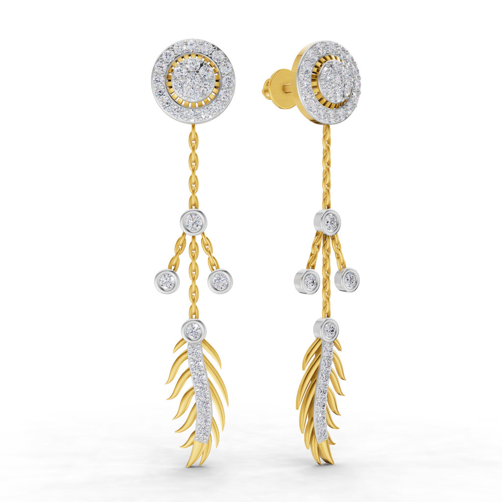 Lab Grown Diamond Earrings 0.82 Carat IGI Certified Round Shape F-G VS | 925 Sterling Silver Yellow Gold Plated Dream Catcher Earrings