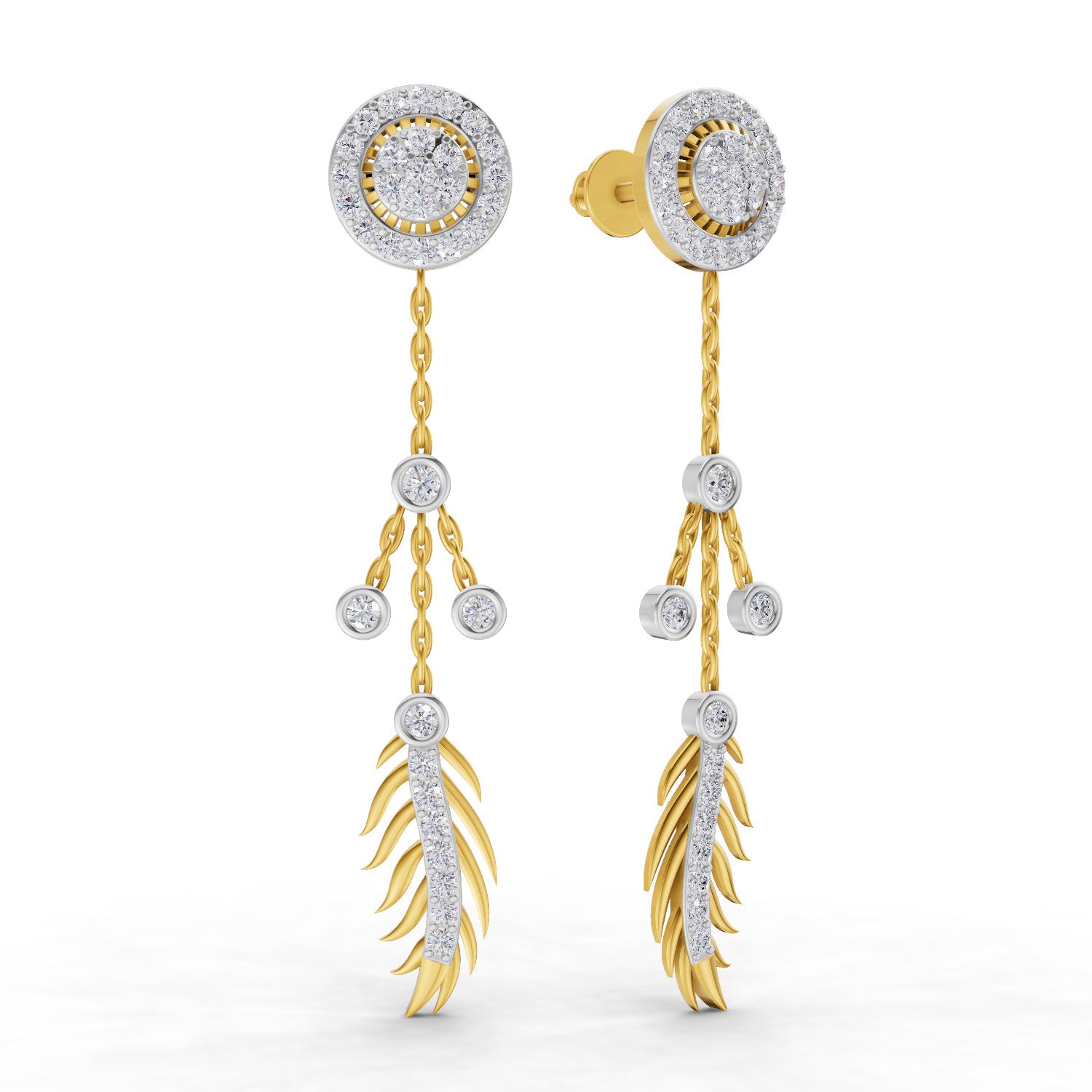 Lab Grown Diamond Earrings 0.82 Carat IGI Certified Round Shape F-G VS | 925 Sterling Silver Yellow Gold Plated Dream Catcher Earrings