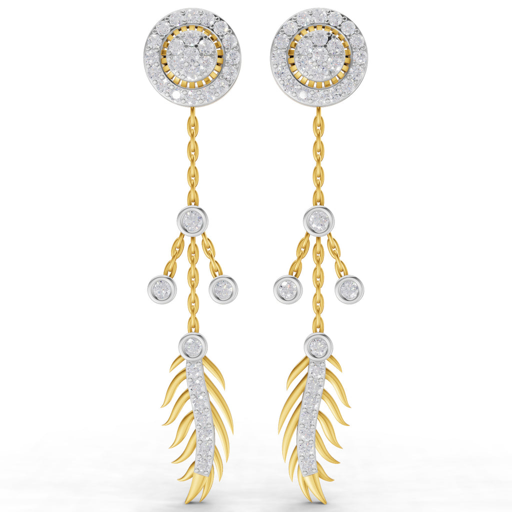 Lab Grown Diamond Earrings 0.82 Carat IGI Certified Round Shape F-G VS | 925 Sterling Silver Yellow Gold Plated Dream Catcher Earrings