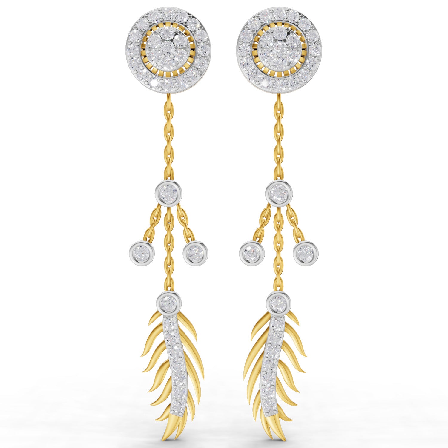 Lab Grown Diamond Earrings 0.82 Carat IGI Certified Round Shape F-G VS | 925 Sterling Silver Yellow Gold Plated Dream Catcher Earrings