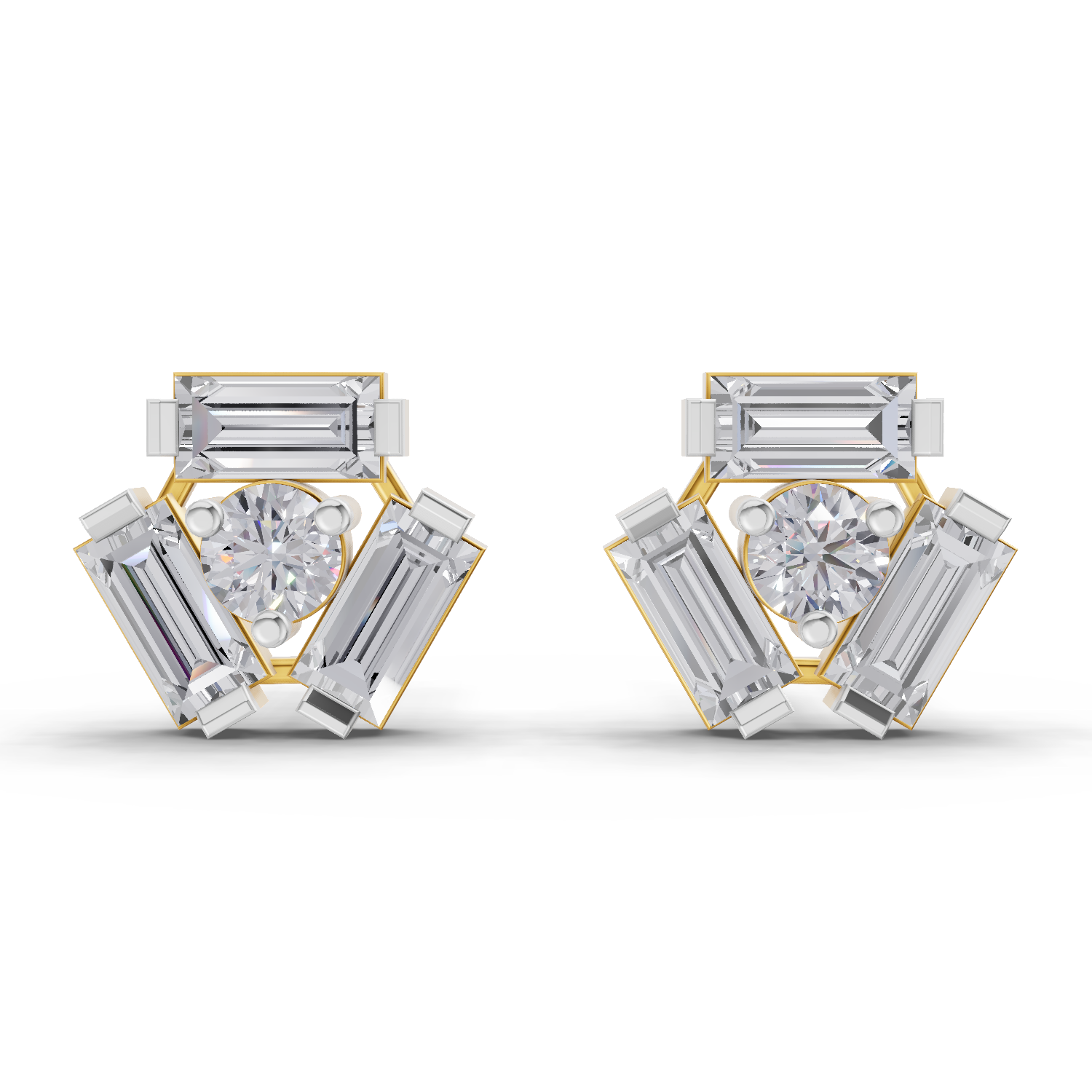Lab Grown Diamond Earrings 0.67 Carat IGI Certified Round & Baguette Shape F-G VS | 925 Sterling Silver Yellow Gold Plated Fashion Earrings