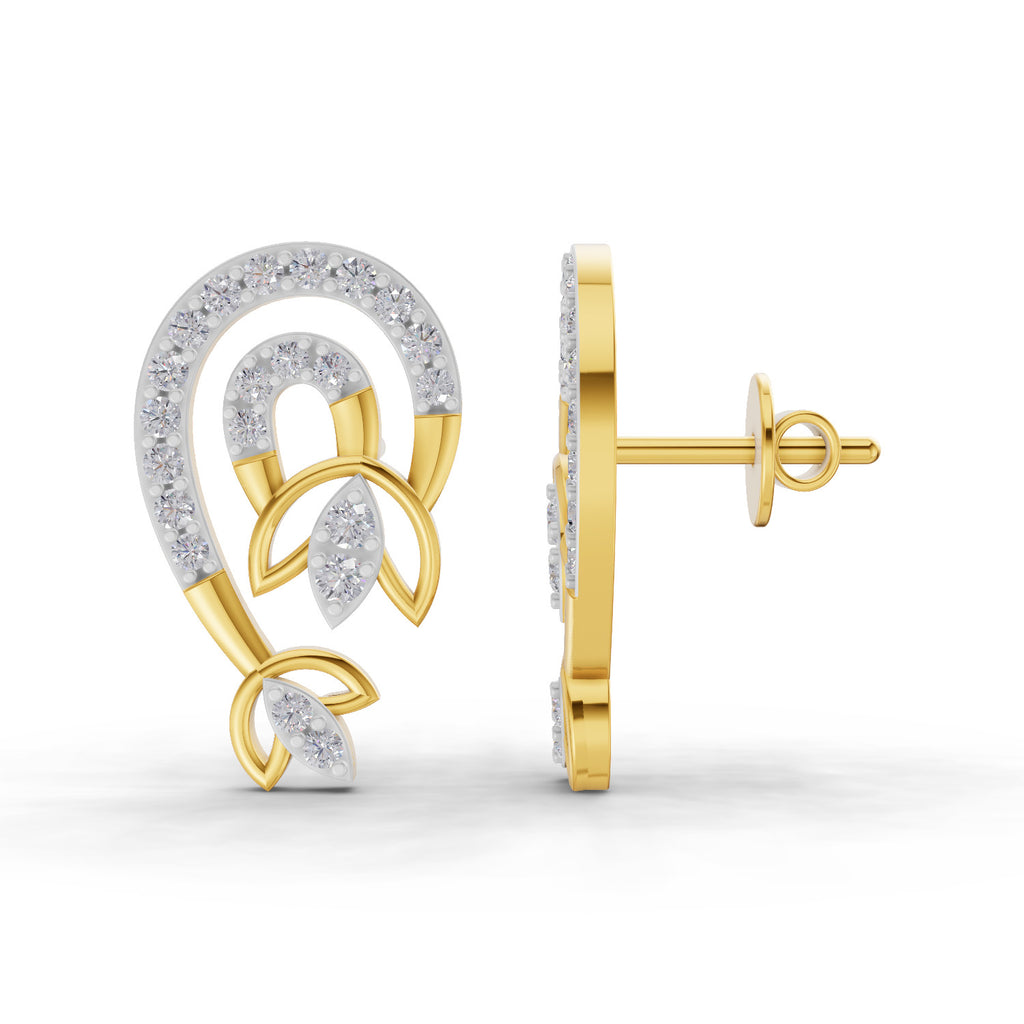 Lab Grown Diamond Earrings 0.52 Carat IGI Certified Round Shape F-G VS | 925 Sterling Silver Gold Plated Lotus Earrings