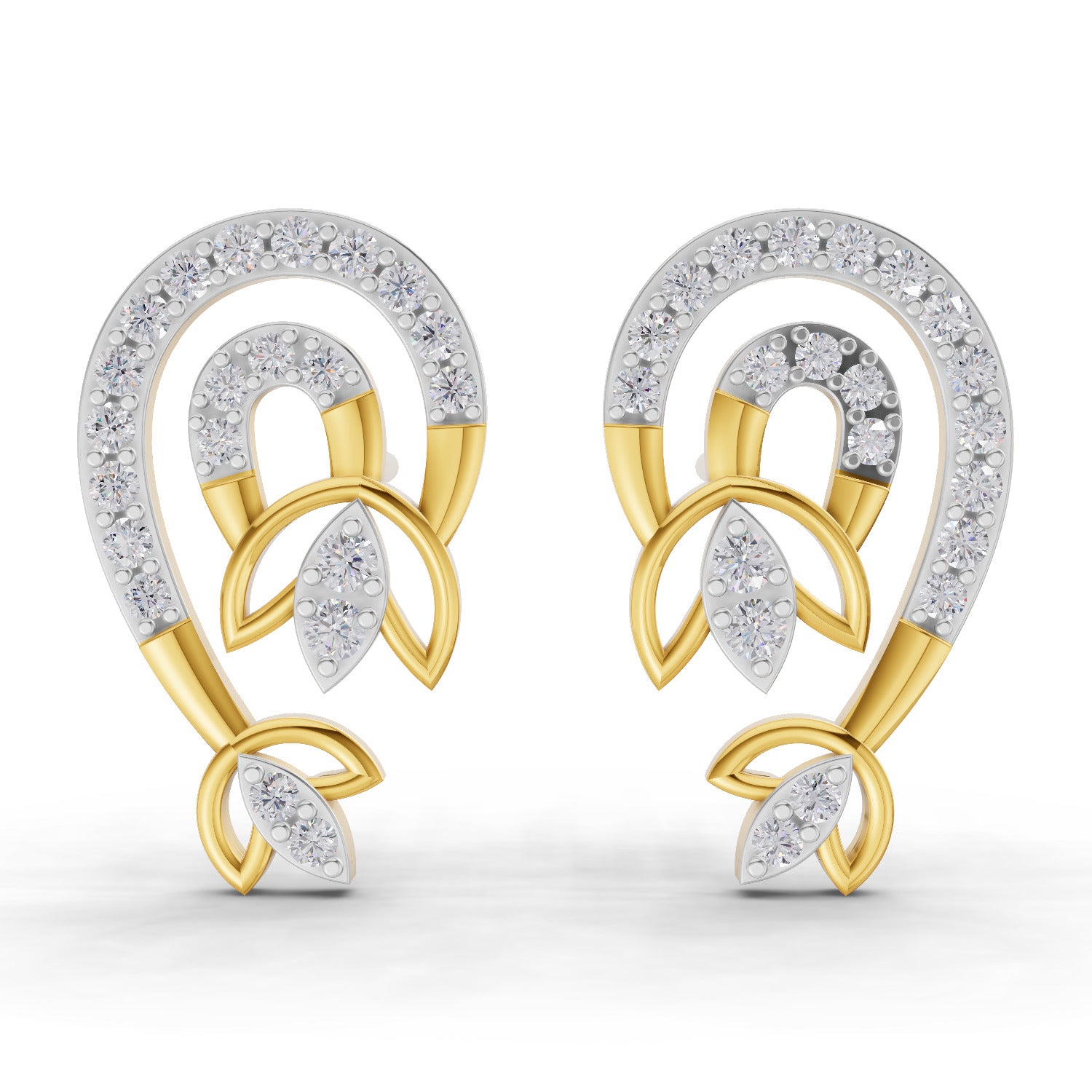 Lab Grown Diamond Earrings 0.52 Carat IGI Certified Round Shape F-G VS | 925 Sterling Silver Gold Plated Lotus Earrings