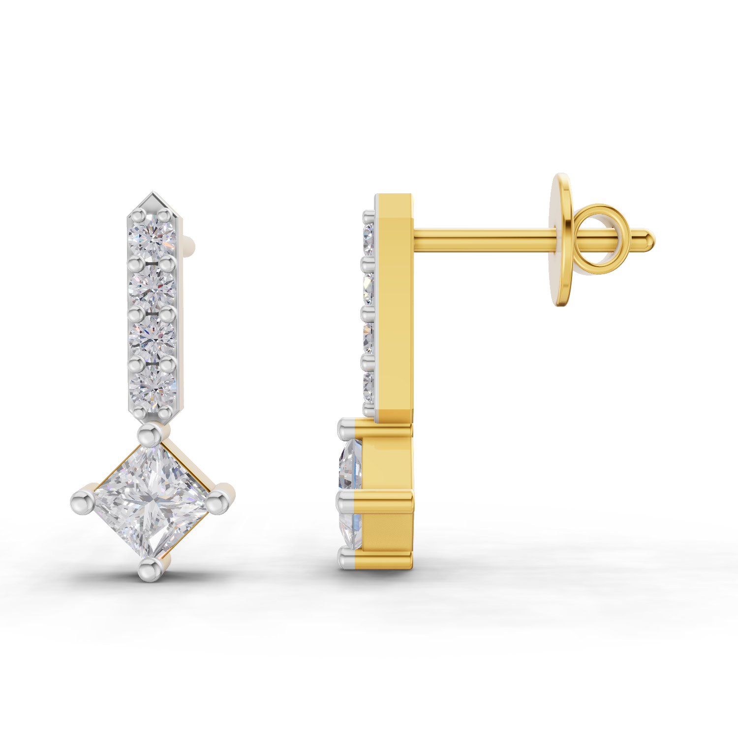Lab Grown Diamond Earrings 0.7 Carat IGI Certified Round & Princess Shape F-G VS | 925 Sterling Silver Yellow Gold Plated Fashion Earrings