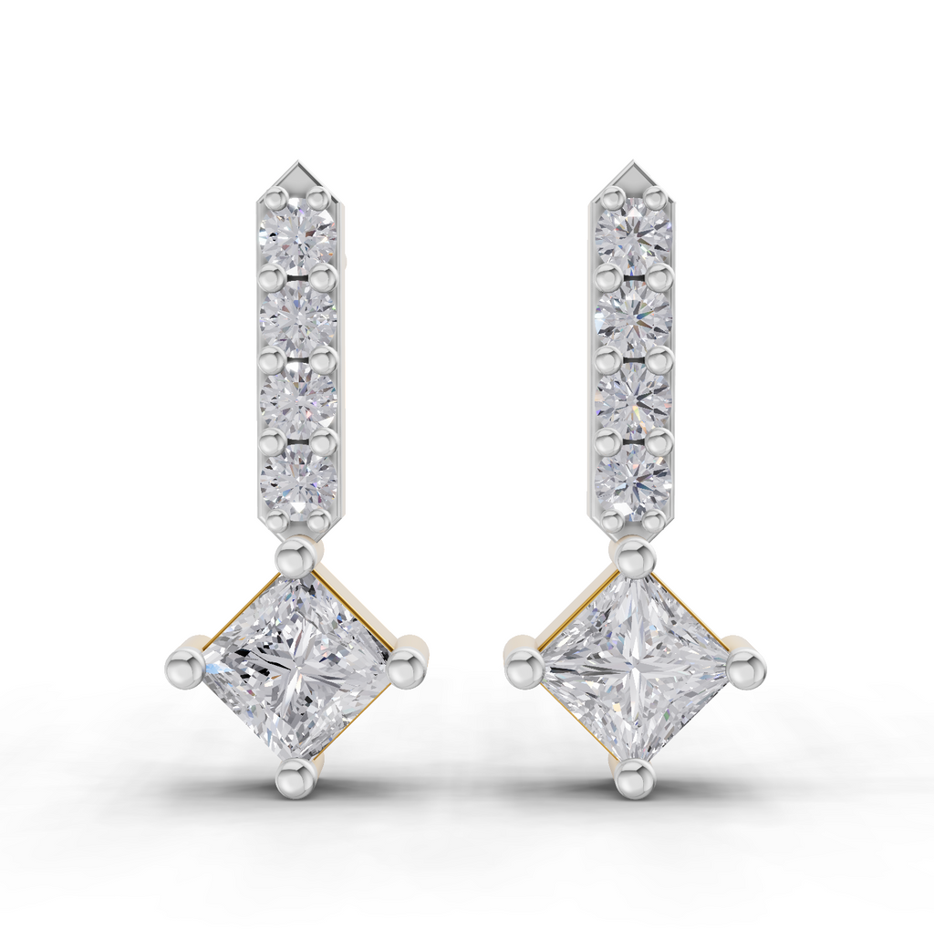 Lab Grown Diamond Earrings 0.7 Carat IGI Certified Round & Princess Shape F-G VS | 925 Sterling Silver Yellow Gold Plated Fashion Earrings