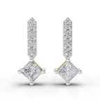 Lab Grown Diamond Earrings 0.7 Carat IGI Certified Round & Princess Shape F-G VS | 925 Sterling Silver Yellow Gold Plated Fashion Earrings