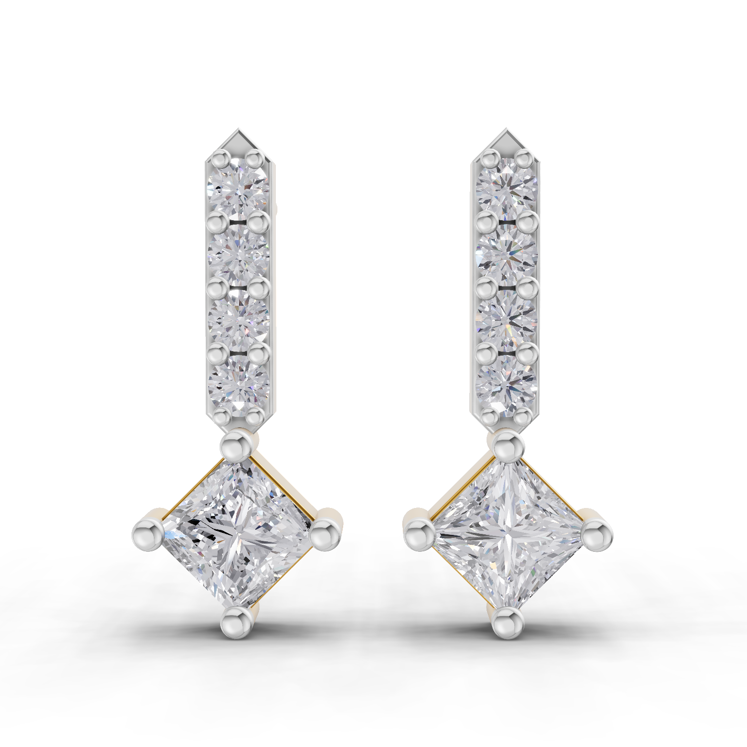 Lab Grown Diamond Earrings 0.7 Carat IGI Certified Round & Princess Shape F-G VS | 925 Sterling Silver Yellow Gold Plated Fashion Earrings
