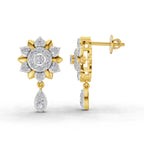 Lab Grown Diamond Earrings 0.92 Carat IGI Certified Round Shape F-G VS | 925 Sterling Silver Yellow Gold Plated Lotus Earrings