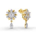 Lab Grown Diamond Earrings 0.92 Carat IGI Certified Round Shape F-G VS | 925 Sterling Silver Yellow Gold Plated Lotus Earrings