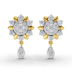 Lab Grown Diamond Earrings 0.92 Carat IGI Certified Round Shape F-G VS | 925 Sterling Silver Yellow Gold Plated Lotus Earrings