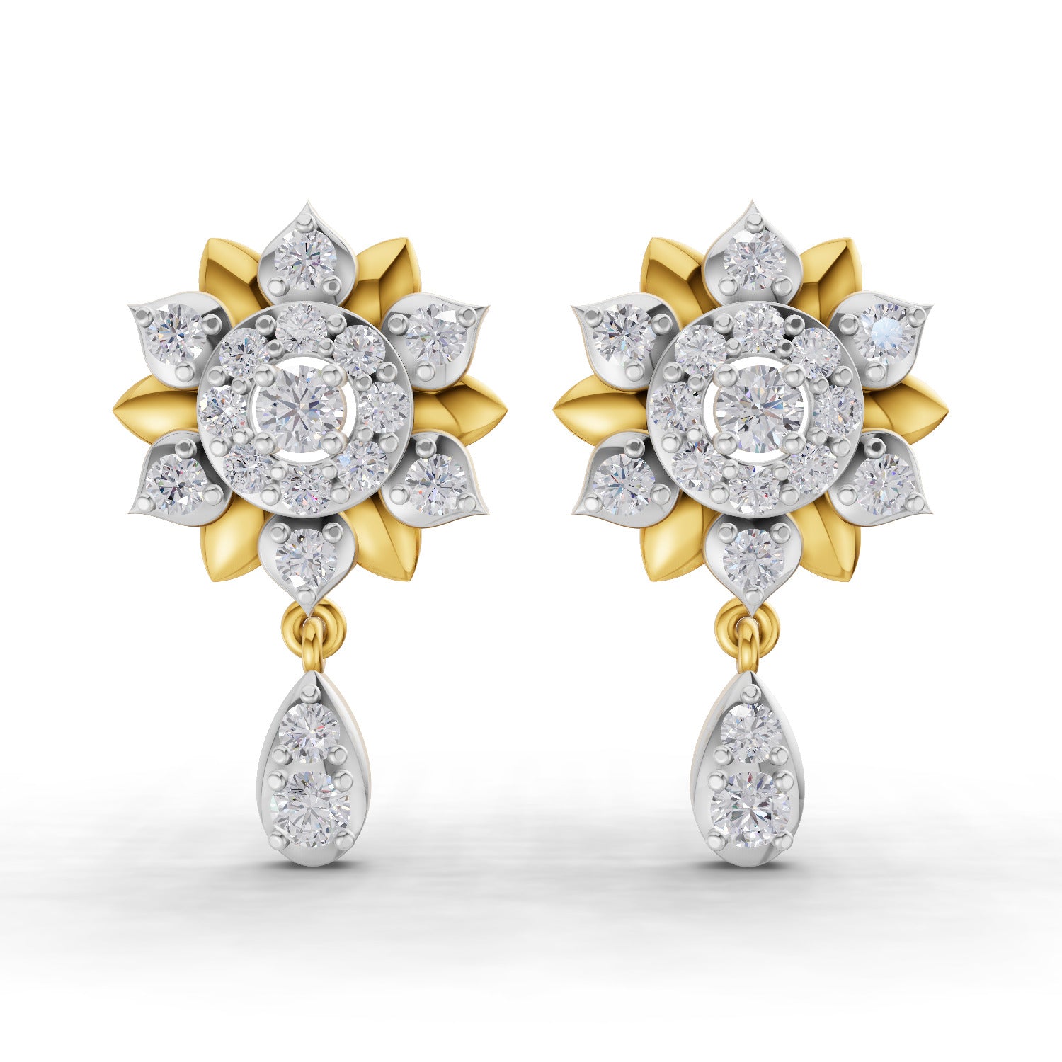 Lab Grown Diamond Earrings 0.92 Carat IGI Certified Round Shape F-G VS | 925 Sterling Silver Yellow Gold Plated Lotus Earrings