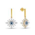 Lab Grown Diamond Earrings 0.77 Carat IGI Certified Round Shape F-G VS | 925 Sterling Silver Yellow Gold Plated Evil Eye Earrings