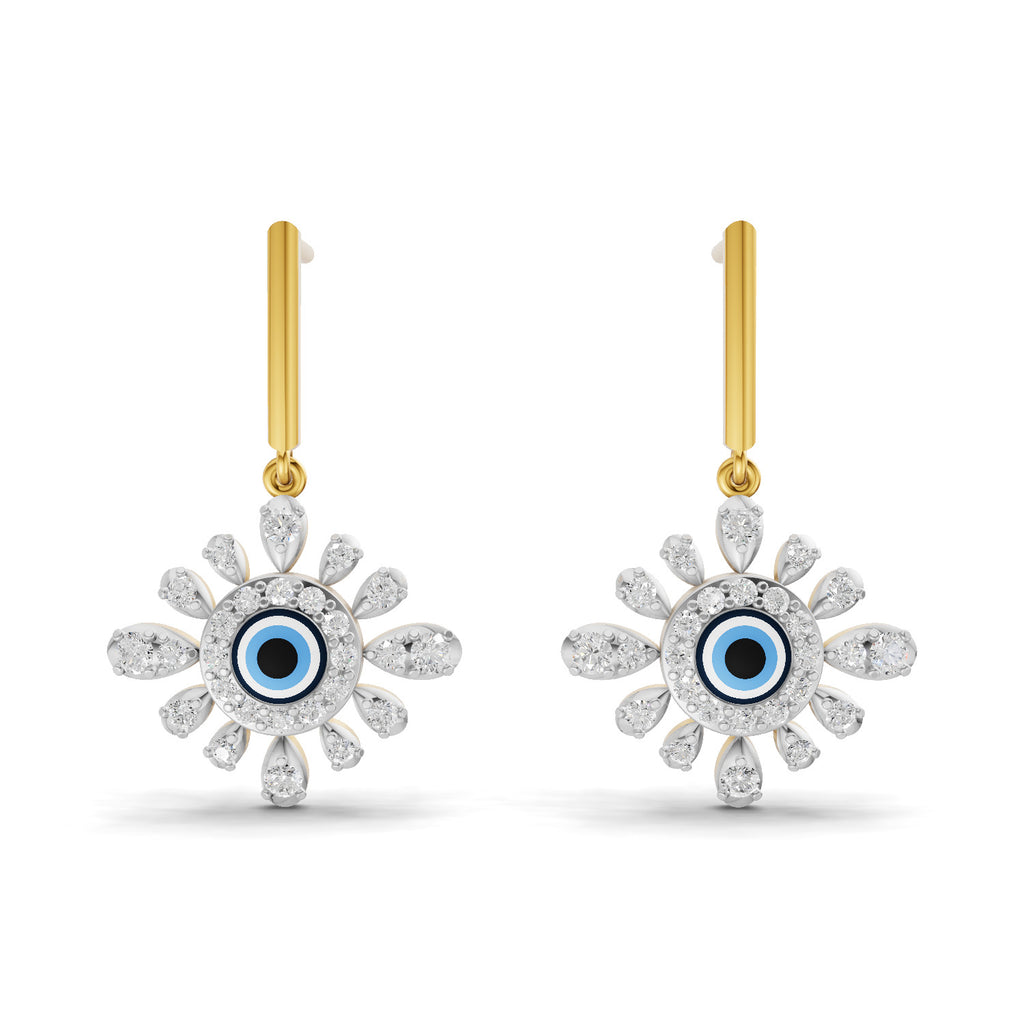 Lab Grown Diamond Earrings 0.77 Carat IGI Certified Round Shape F-G VS | 925 Sterling Silver Yellow Gold Plated Evil Eye Earrings