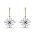 Lab Grown Diamond Earrings 0.77 Carat IGI Certified Round Shape F-G VS | 925 Sterling Silver Yellow Gold Plated Evil Eye Earrings