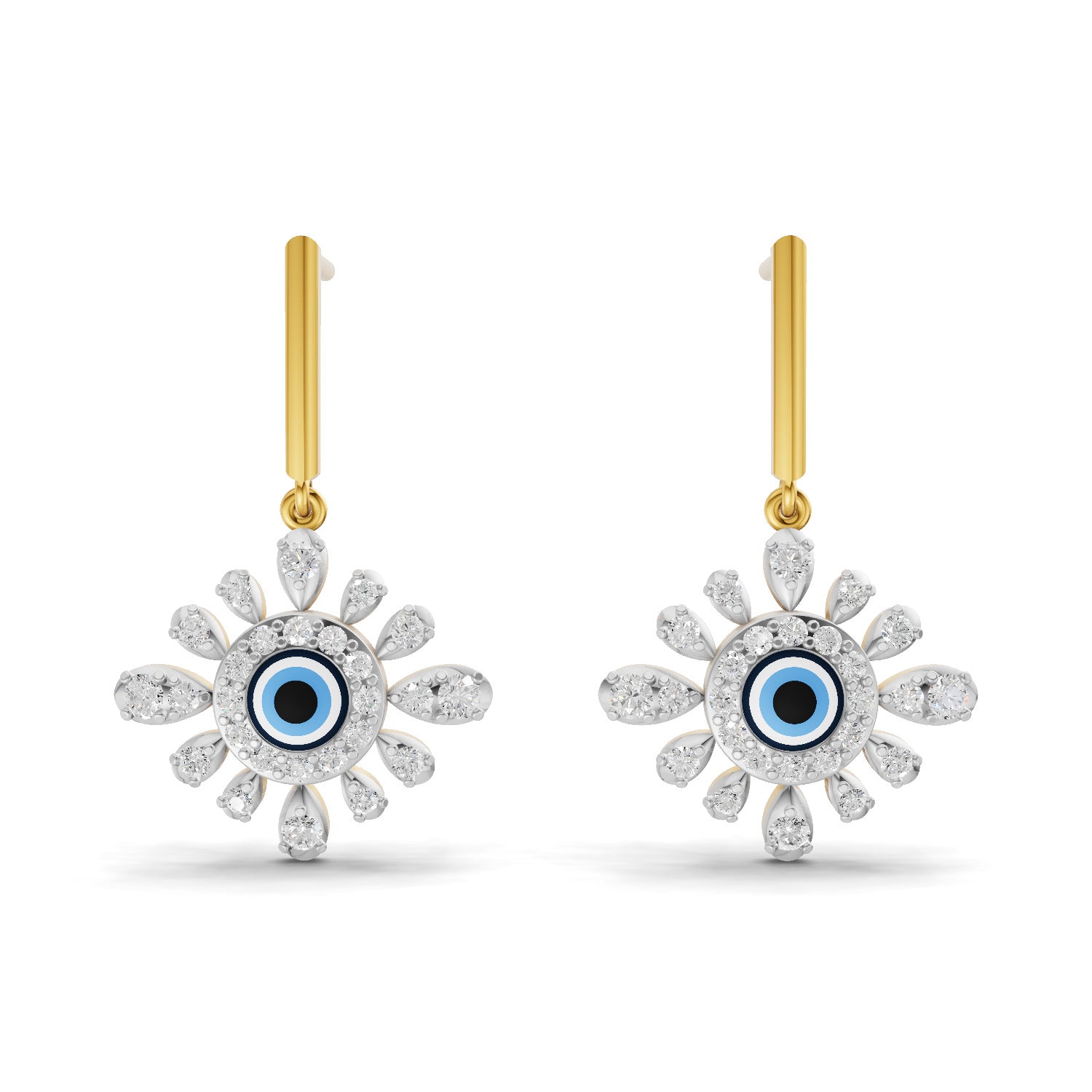 Lab Grown Diamond Earrings 0.77 Carat IGI Certified Round Shape F-G VS | 925 Sterling Silver Yellow Gold Plated Evil Eye Earrings