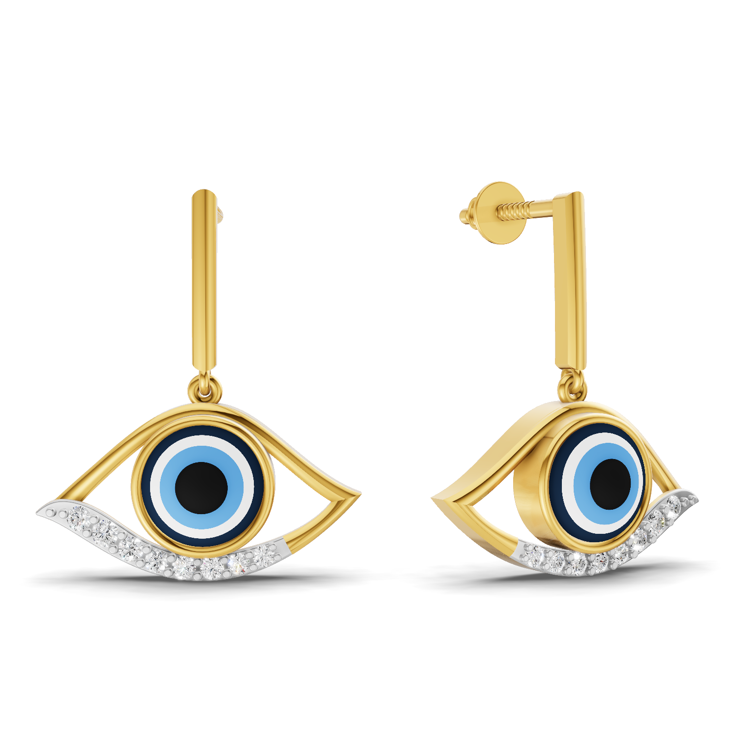 Lab Grown Diamond Earrings 0.2 Carat IGI Certified Round Shape F-G VS | 925 Sterling Silver Yellow Gold Plated Evil Eye Earrings
