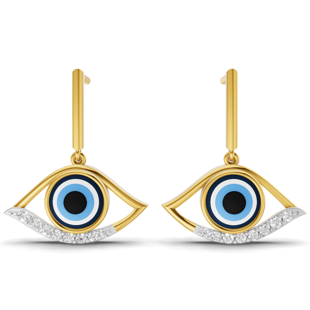 Lab Grown Diamond Earrings 0.2 Carat IGI Certified Round Shape F-G VS | 925 Sterling Silver Yellow Gold Plated Evil Eye Earrings
