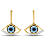 Lab Grown Diamond Earrings 0.2 Carat IGI Certified Round Shape F-G VS | 925 Sterling Silver Yellow Gold Plated Evil Eye Earrings