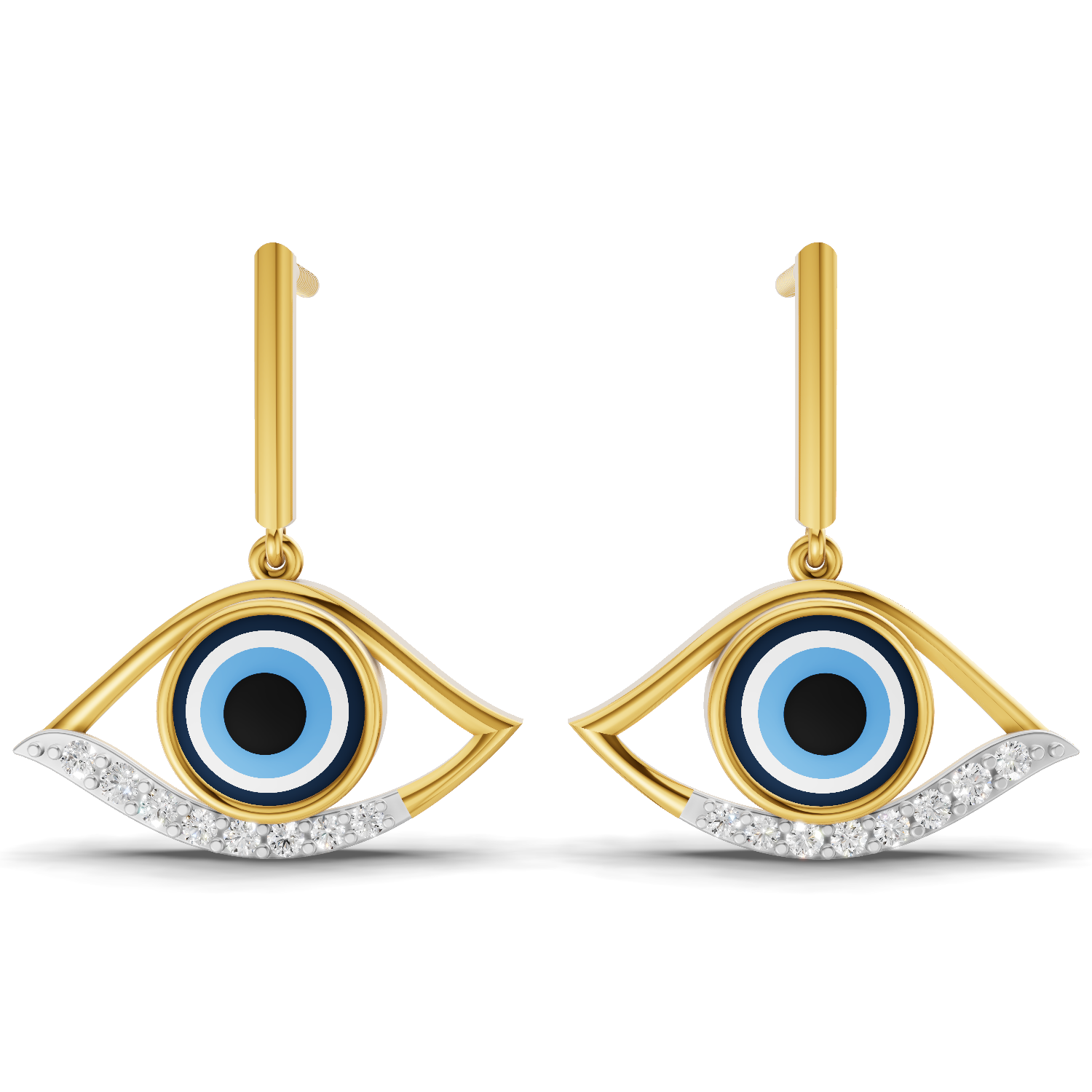 Lab Grown Diamond Earrings 0.2 Carat IGI Certified Round Shape F-G VS | 925 Sterling Silver Yellow Gold Plated Evil Eye Earrings