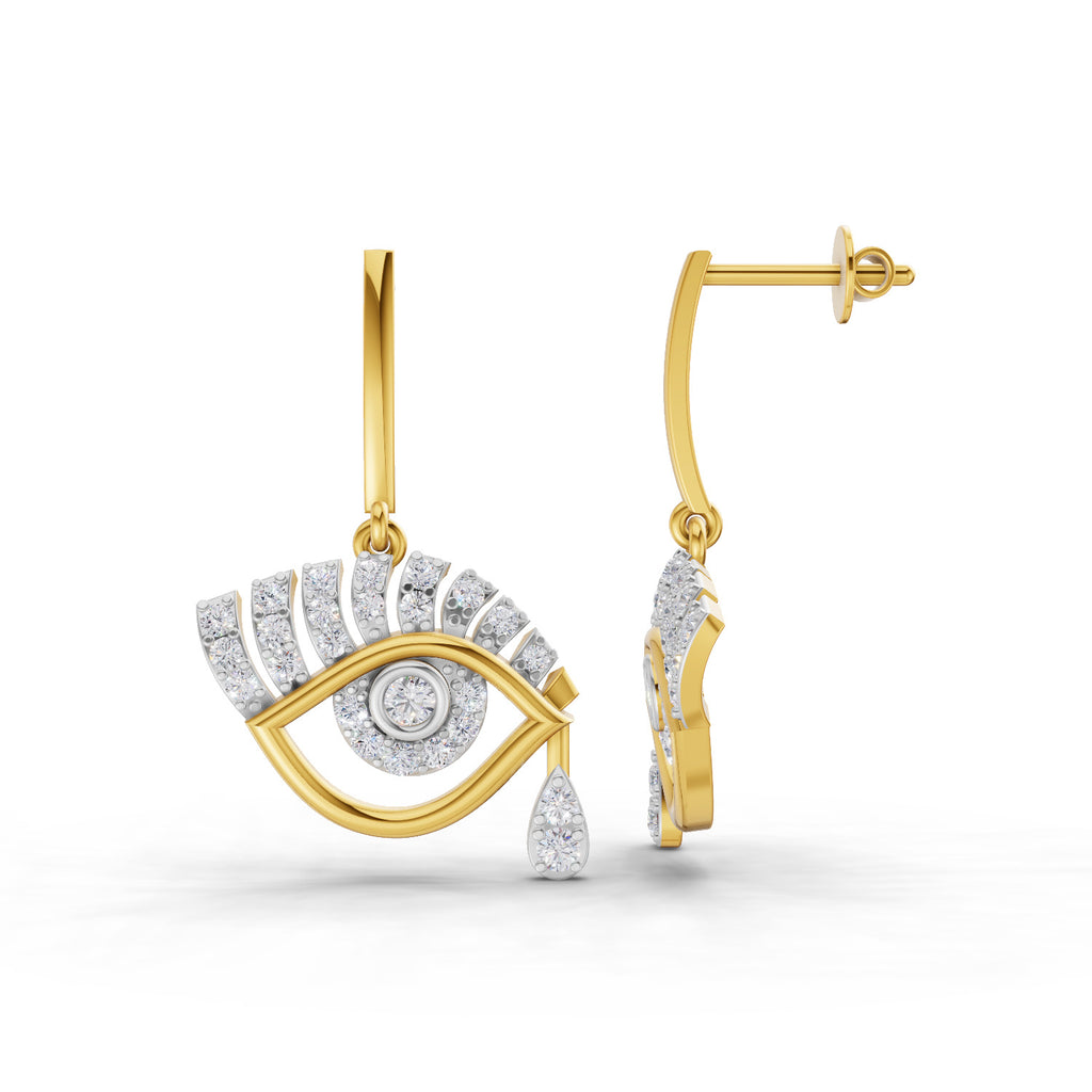 Lab Grown Diamond Earrings 0.72 Carat IGI Certified Round Shape F-G VS | 925 Sterling Silver Gold Plated Evil Eye Earrings