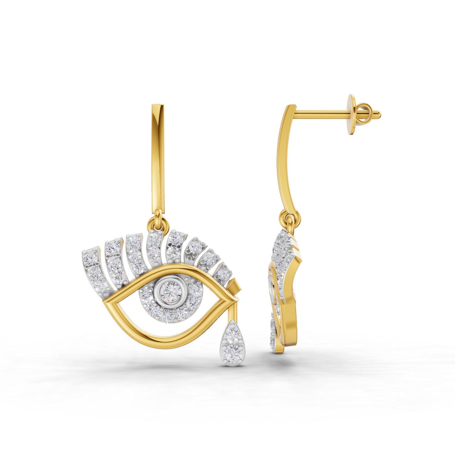Lab Grown Diamond Earrings 0.72 Carat IGI Certified Round Shape F-G VS | 925 Sterling Silver Gold Plated Evil Eye Earrings