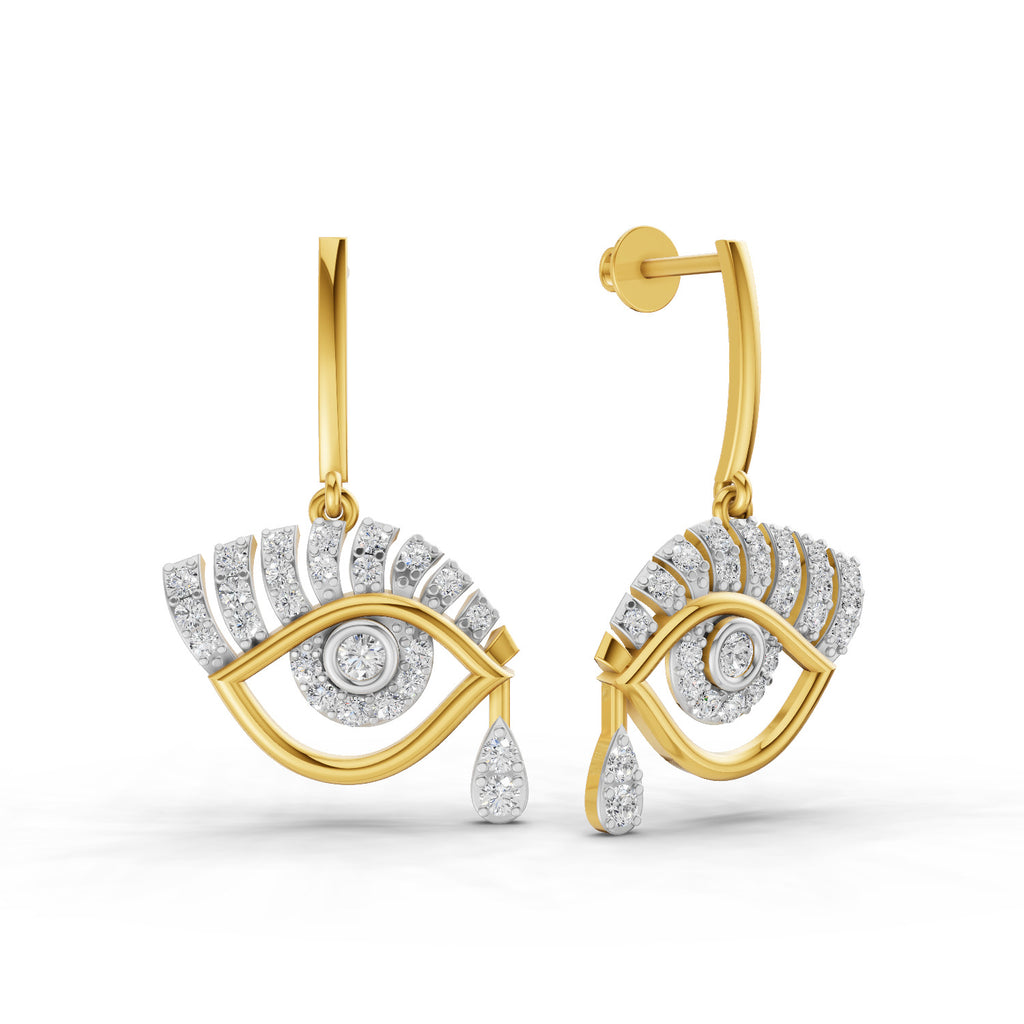 Lab Grown Diamond Earrings 0.72 Carat IGI Certified Round Shape F-G VS | 925 Sterling Silver Gold Plated Evil Eye Earrings