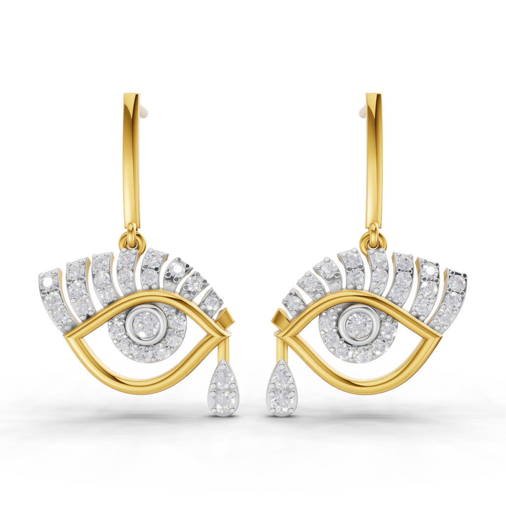 Lab Grown Diamond Earrings 0.72 Carat IGI Certified Round Shape F-G VS | 925 Sterling Silver Gold Plated Evil Eye Earrings