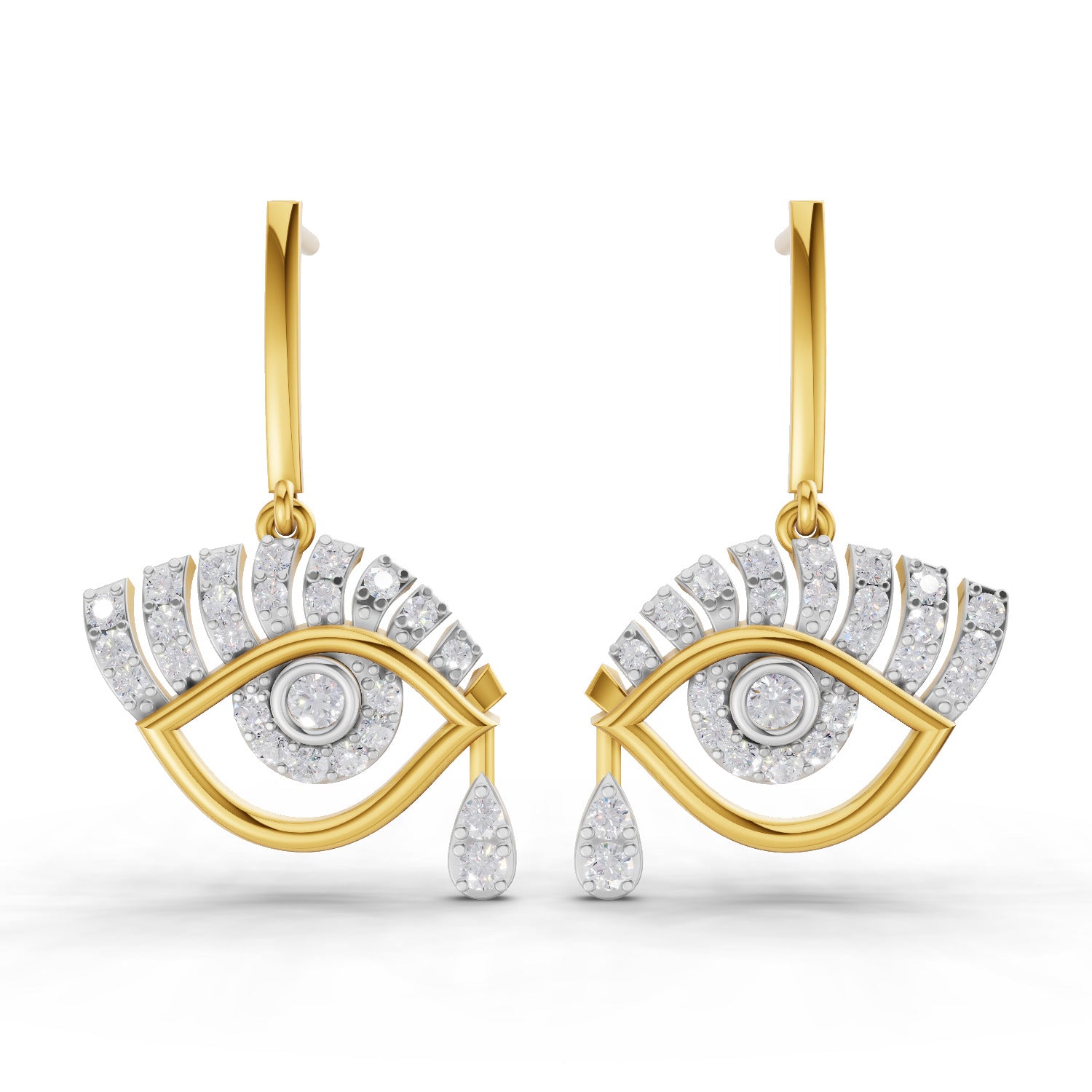 Lab Grown Diamond Earrings 0.72 Carat IGI Certified Round Shape F-G VS | 925 Sterling Silver Gold Plated Evil Eye Earrings