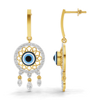 Lab Grown Diamond Earrings 1.05 Carat IGI Certified Round Shape F-G VS | 925 Sterling Silver Yellow Gold Plated Evil Eye Earrings