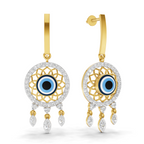 Lab Grown Diamond Earrings 1.05 Carat IGI Certified Round Shape F-G VS | 925 Sterling Silver Yellow Gold Plated Evil Eye Earrings