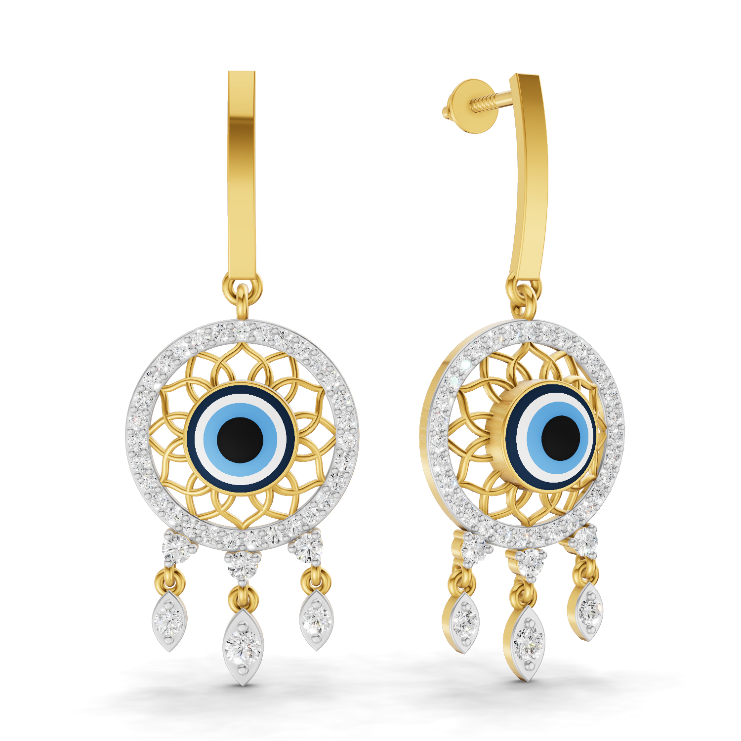 Lab Grown Diamond Earrings 1.05 Carat IGI Certified Round Shape F-G VS | 925 Sterling Silver Yellow Gold Plated Evil Eye Earrings
