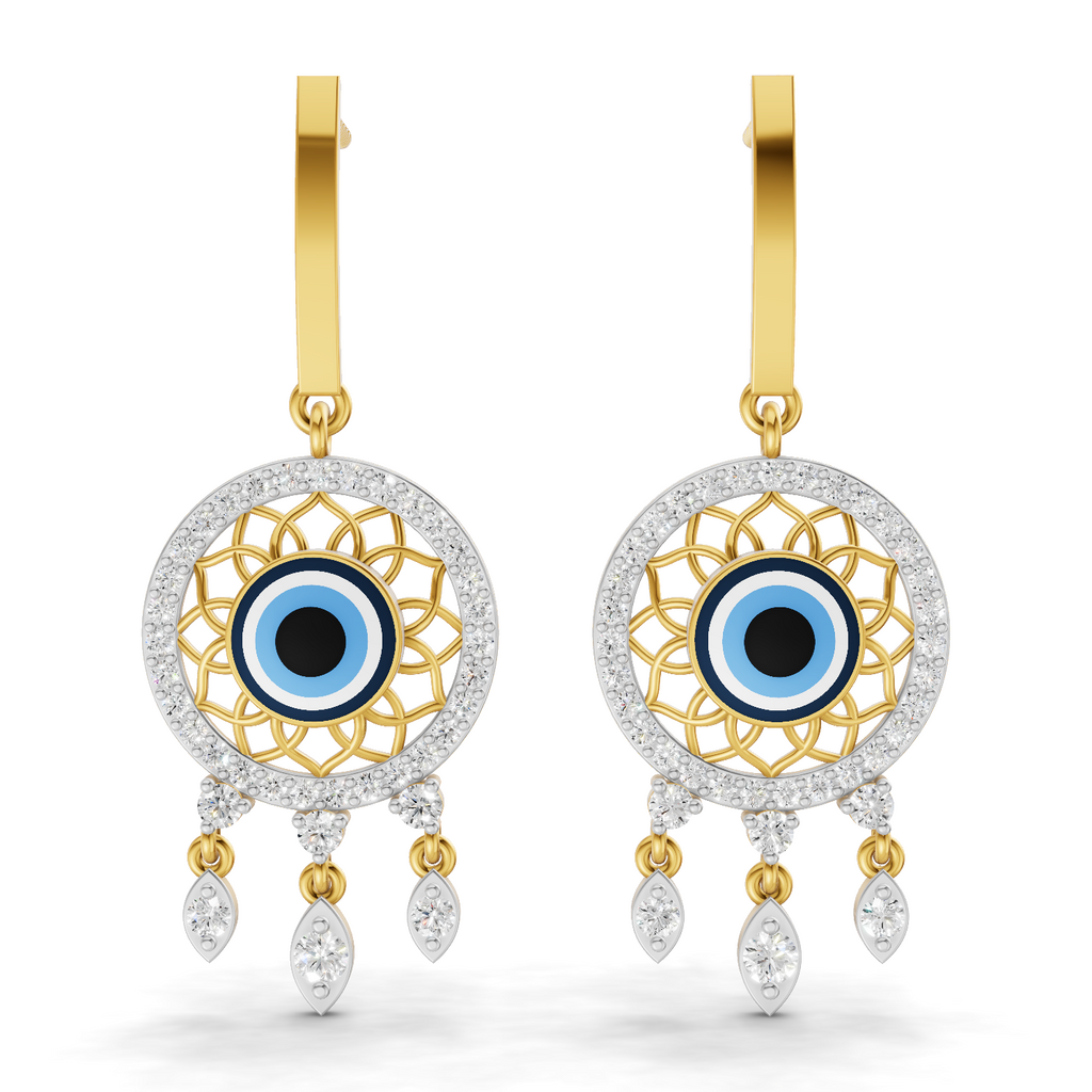 Lab Grown Diamond Earrings 1.05 Carat IGI Certified Round Shape F-G VS | 925 Sterling Silver Yellow Gold Plated Evil Eye Earrings