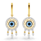 Lab Grown Diamond Earrings 1.05 Carat IGI Certified Round Shape F-G VS | 925 Sterling Silver Yellow Gold Plated Evil Eye Earrings