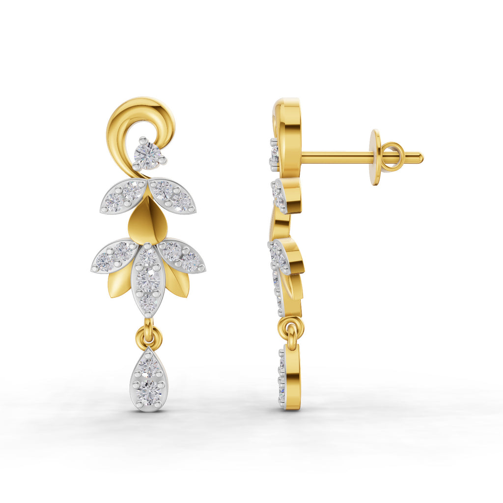 Lab Grown Diamond Earrings 0.49 Carat IGI Certified Round Shape F-G VS | 925 Sterling Silver Gold Plated Lotus Earrings