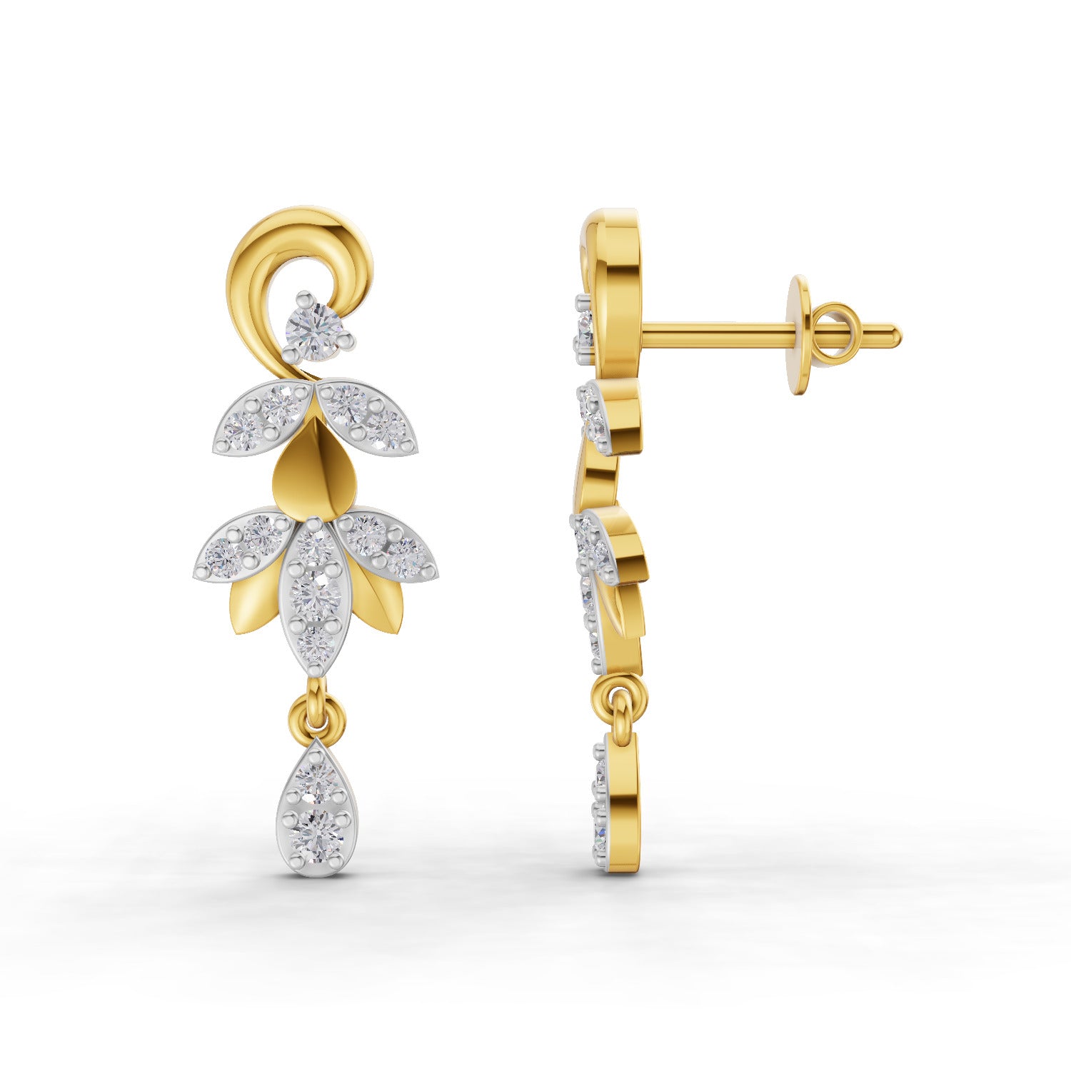 Lab Grown Diamond Earrings 0.49 Carat IGI Certified Round Shape F-G VS | 925 Sterling Silver Gold Plated Lotus Earrings