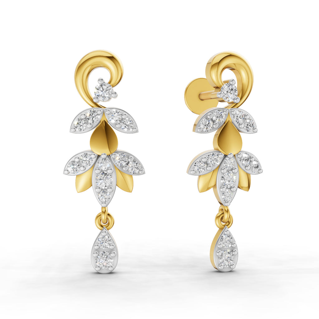 Lab Grown Diamond Earrings 0.49 Carat IGI Certified Round Shape F-G VS | 925 Sterling Silver Gold Plated Lotus Earrings