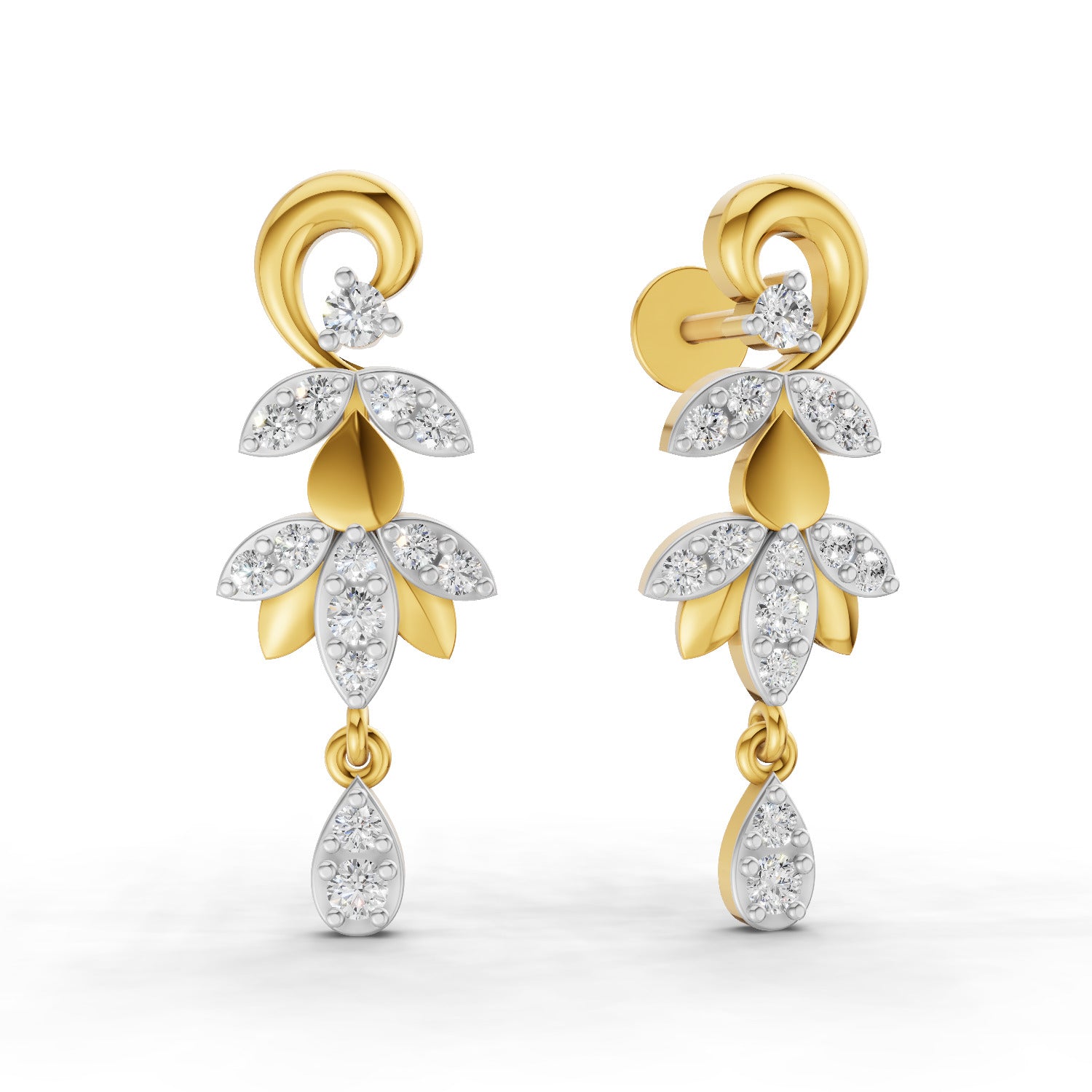 Lab Grown Diamond Earrings 0.49 Carat IGI Certified Round Shape F-G VS | 925 Sterling Silver Gold Plated Lotus Earrings