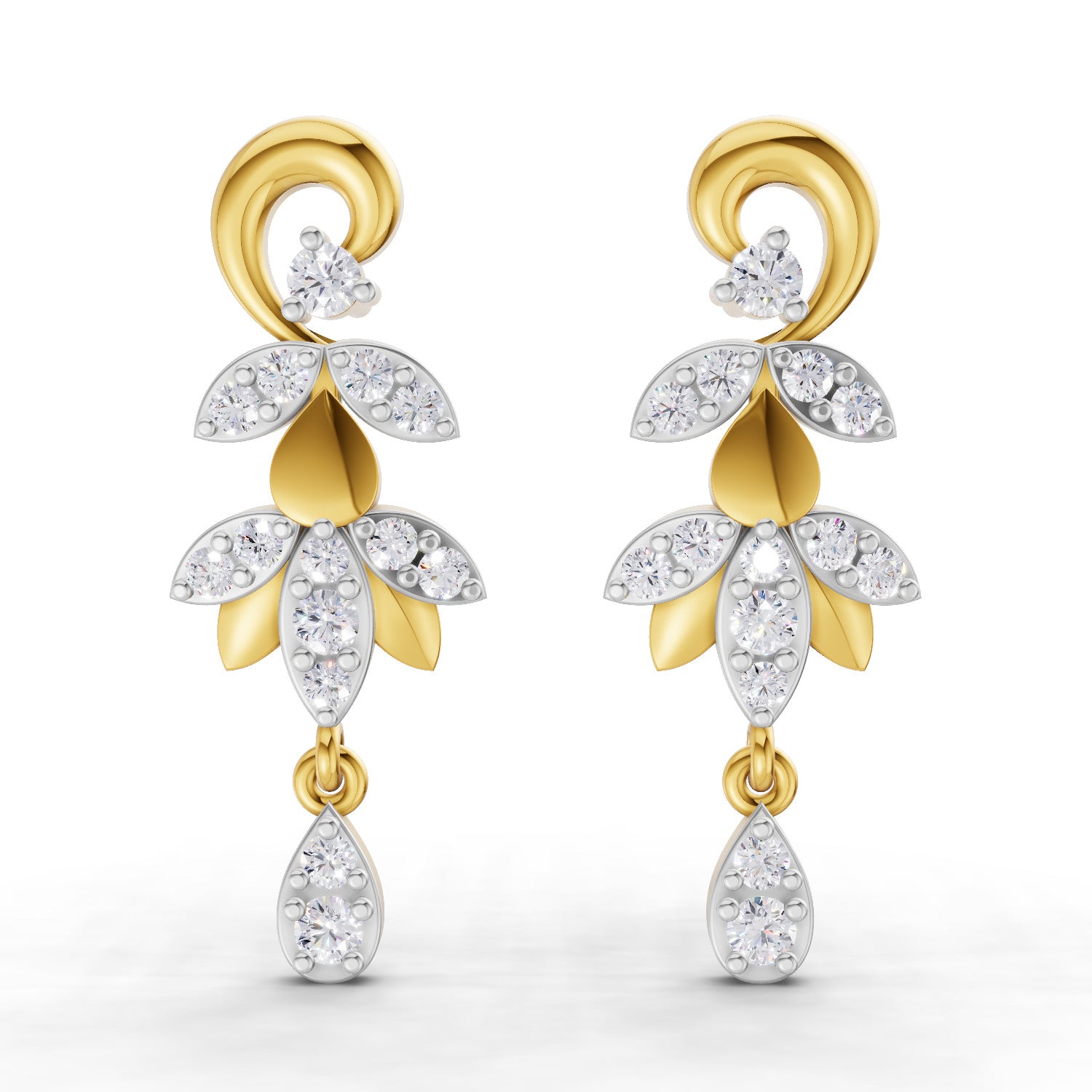 Lab Grown Diamond Earrings 0.49 Carat IGI Certified Round Shape F-G VS | 925 Sterling Silver Gold Plated Lotus Earrings
