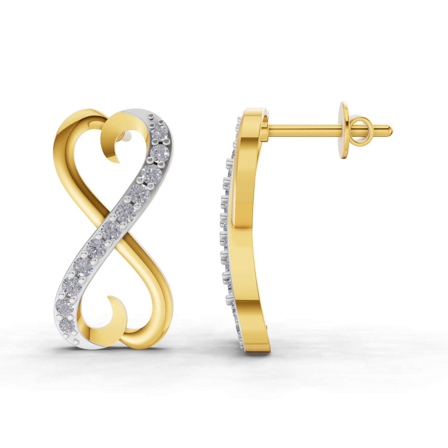 Lab Grown Diamond Earrings 0.35 Carat IGI Certified Round Shape F-G VS | 925 Sterling Silver Gold Plated Infinity Earrings