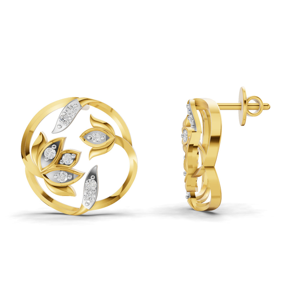 Lab Grown Diamond Earrings 0.18 Carat IGI Certified Round Shape F-G VS | 925 Sterling Silver Yellow Gold Plated Lotus Earrings