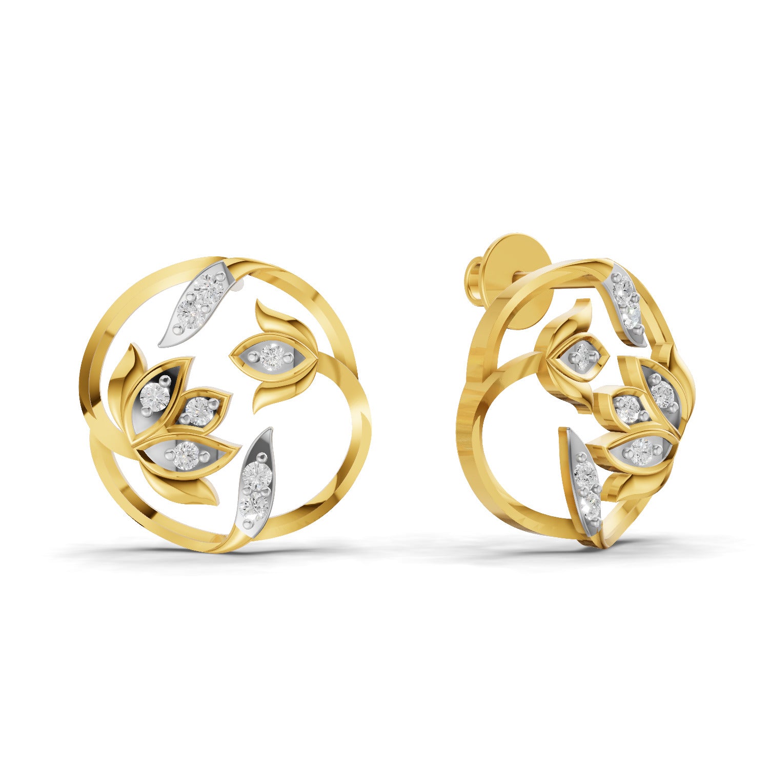 Lab Grown Diamond Earrings 0.18 Carat IGI Certified Round Shape F-G VS | 925 Sterling Silver Yellow Gold Plated Lotus Earrings