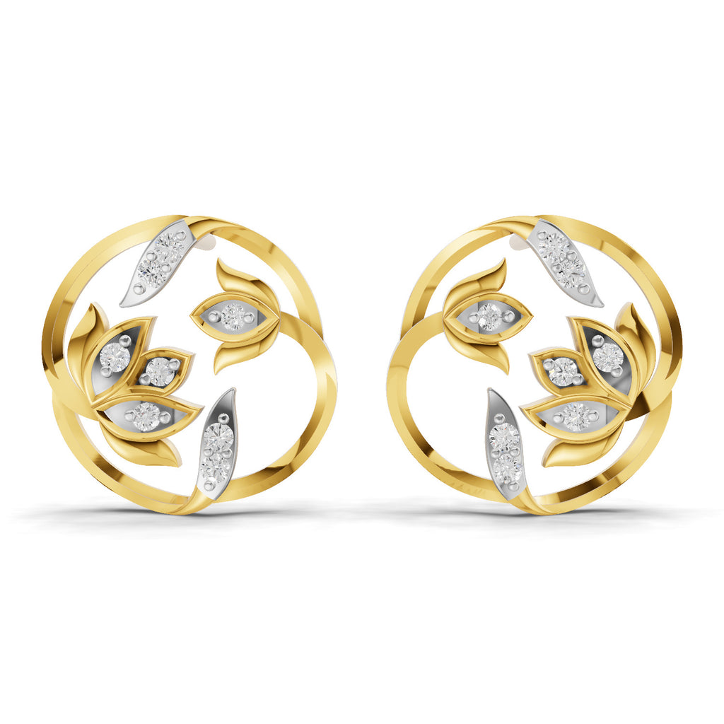 Lab Grown Diamond Earrings 0.18 Carat IGI Certified Round Shape F-G VS | 925 Sterling Silver Yellow Gold Plated Lotus Earrings